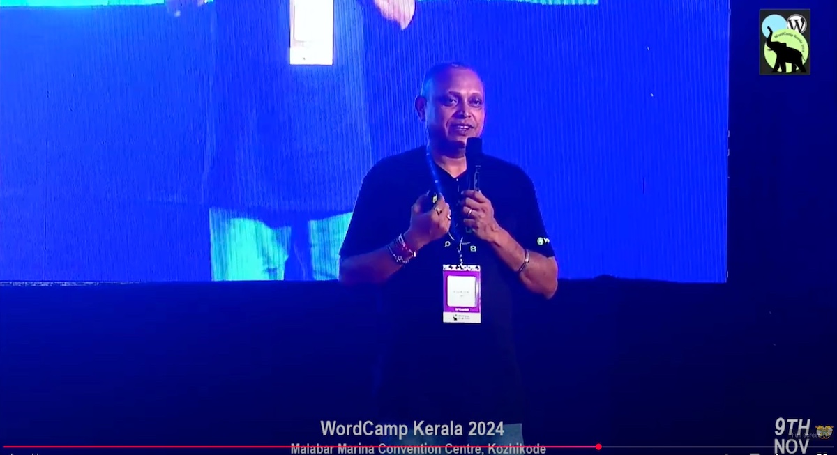 Ajay Kumar Jain speaking at WordCamp Kerala 2024